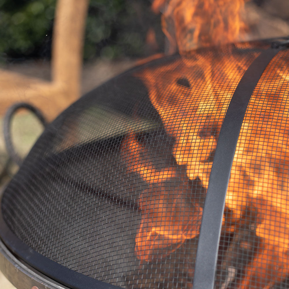 Ash & Ember 32" Hemisphere Fire Pit with Screen and Poker, Cast Iron High-Temper