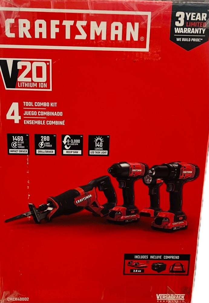 NEW!!!Craftsman V20 Max 4-Tool Power Tool Combo Kit with Soft Case