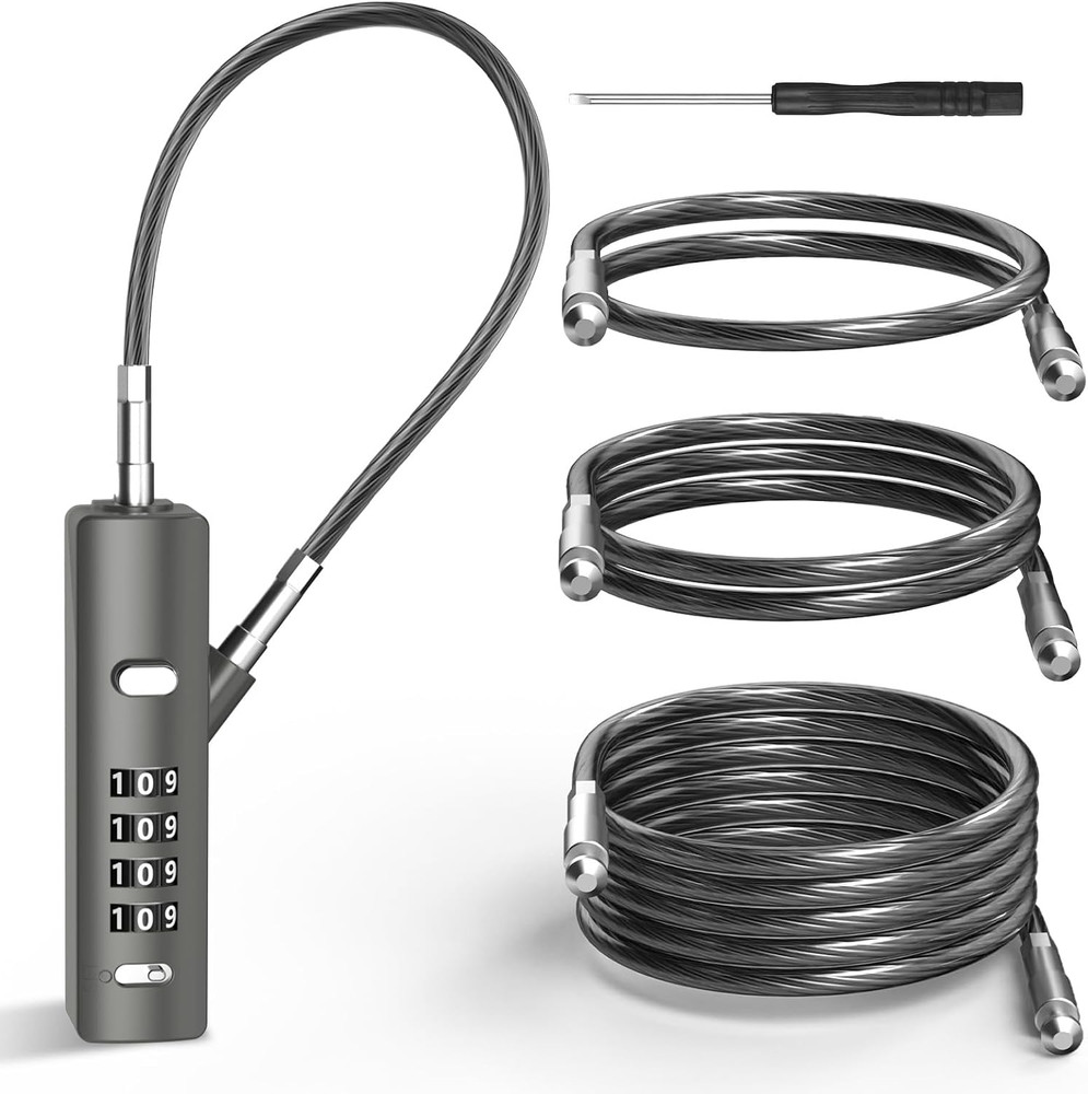 4-Digit Combination Cable Lock with 3 Steel Cables for Secure Protection