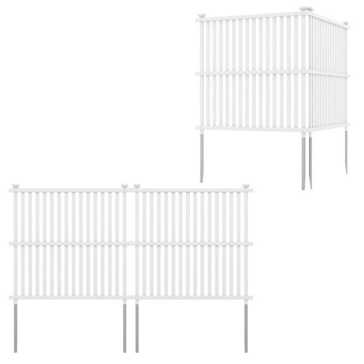 2 Panel Outdoor PVC Air Conditioner Fence w/ 20" Strong Metal Ground Stake White