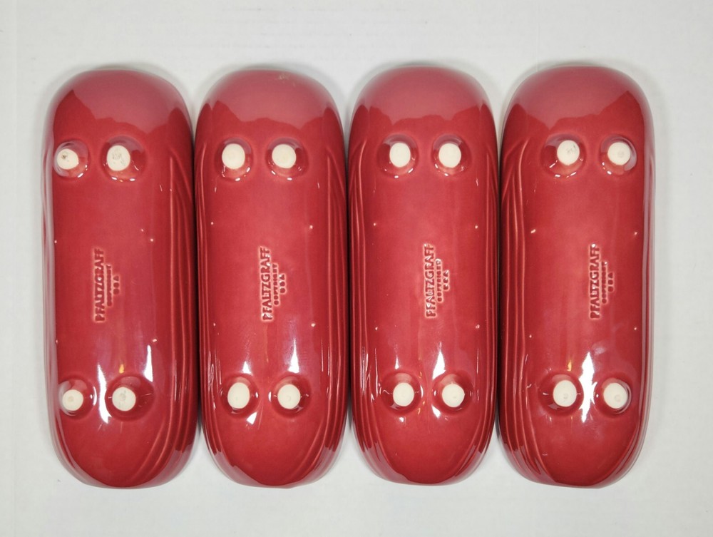 Four (4) Pfaltzgraff Maroon Corn On The Cob Ceramic Footed Holders