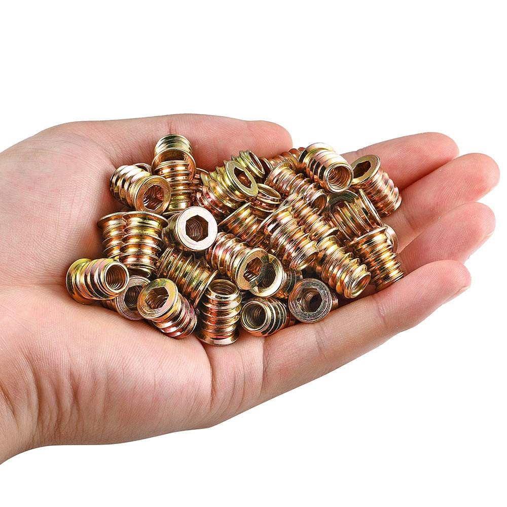 80pcs 1/4-20 Threaded Insert Nuts Wood 15mm Kit w/ Drill Bit & Hex Key
