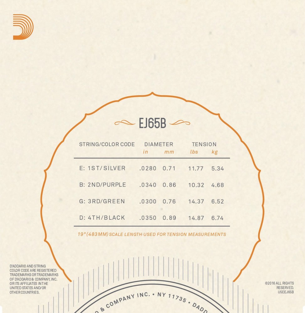 D'Addario EJ65B Pro-Arté Custom Extruded Baritone Ukulele Strings 28-35