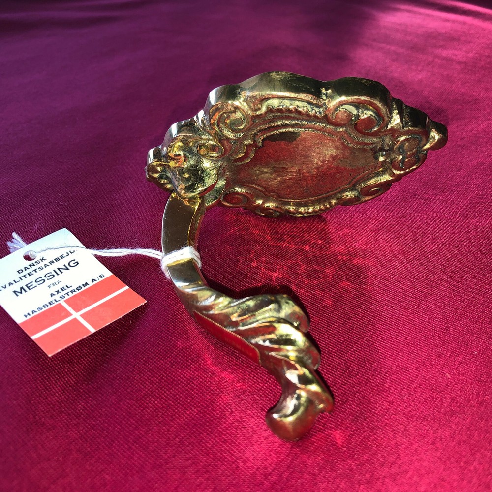VTG Danish Solid Brass Door Knocker NOS Small ELEGANT SCROLL DESIGN DENMARK 4IN