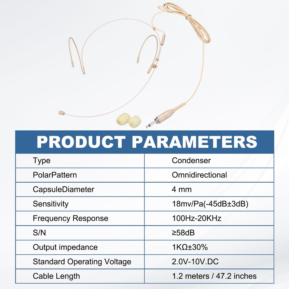 Ear Hook Microphone, Double Ear Headset with Audio Technical Type Plug, Beige
