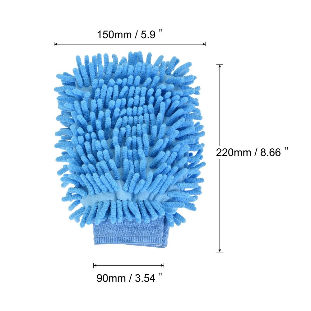 2Pcs Microfiber Chenille Dusting Wash Mitten Set for Cleaning Blue