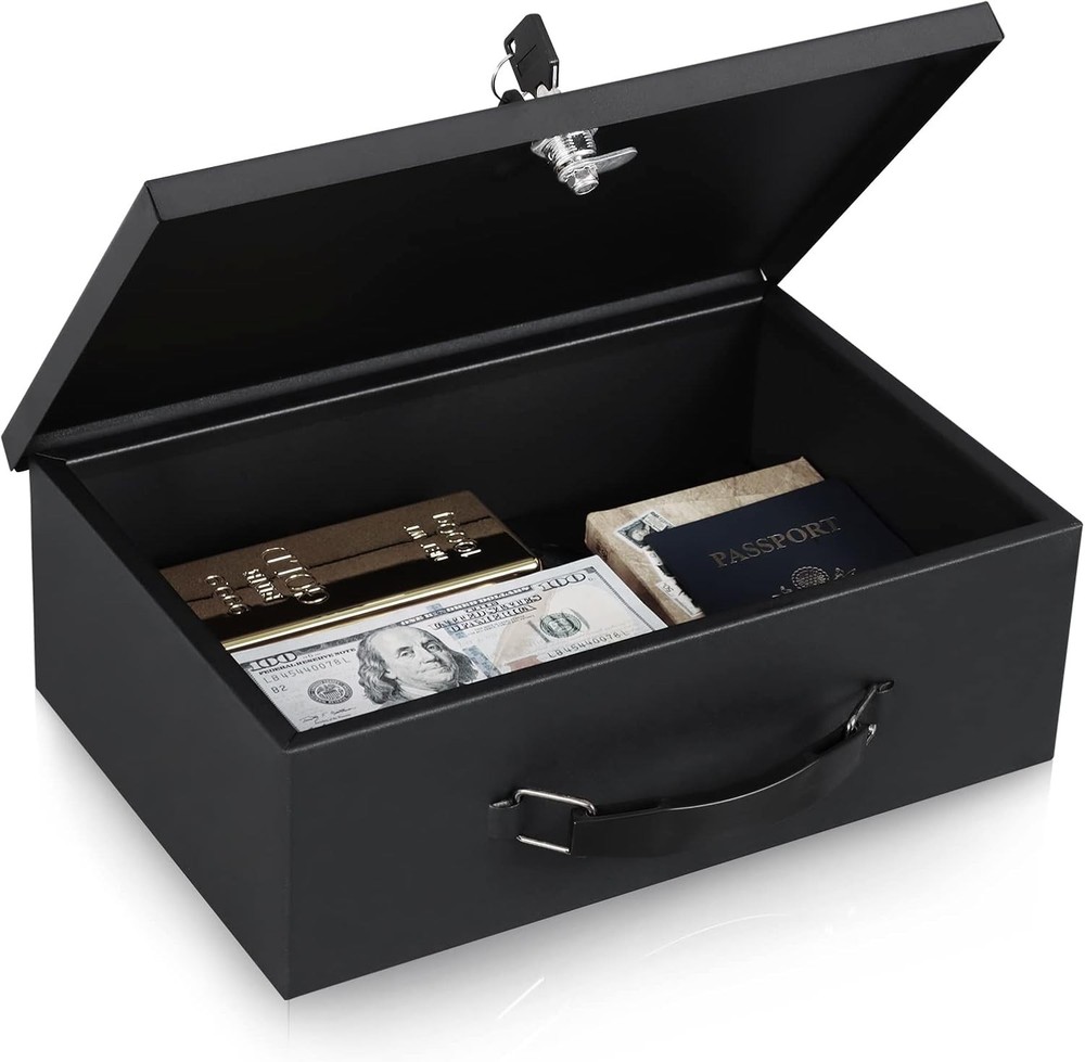 Fireproof Document Box with Key Lock, Small Lock Boxes for Personal Items, Fi...