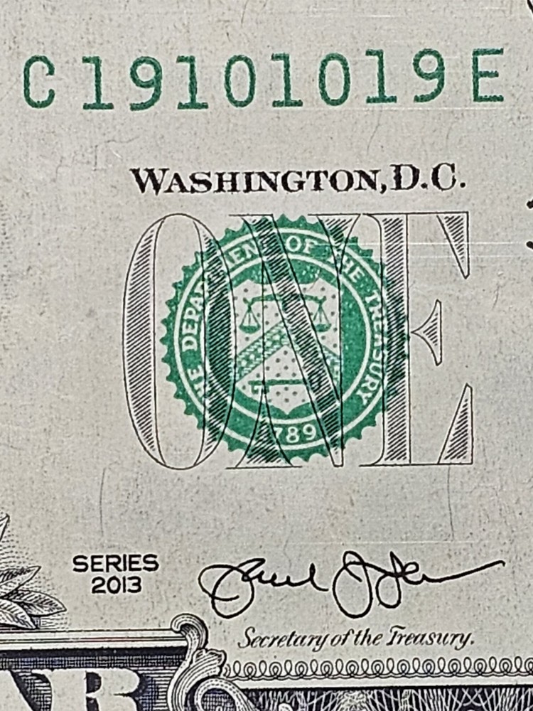 Fancy Serial Number $1 Dollar Trinary Bill C 19101019 E