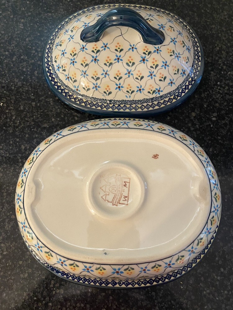 Polish pottery Oval Baker With Lid