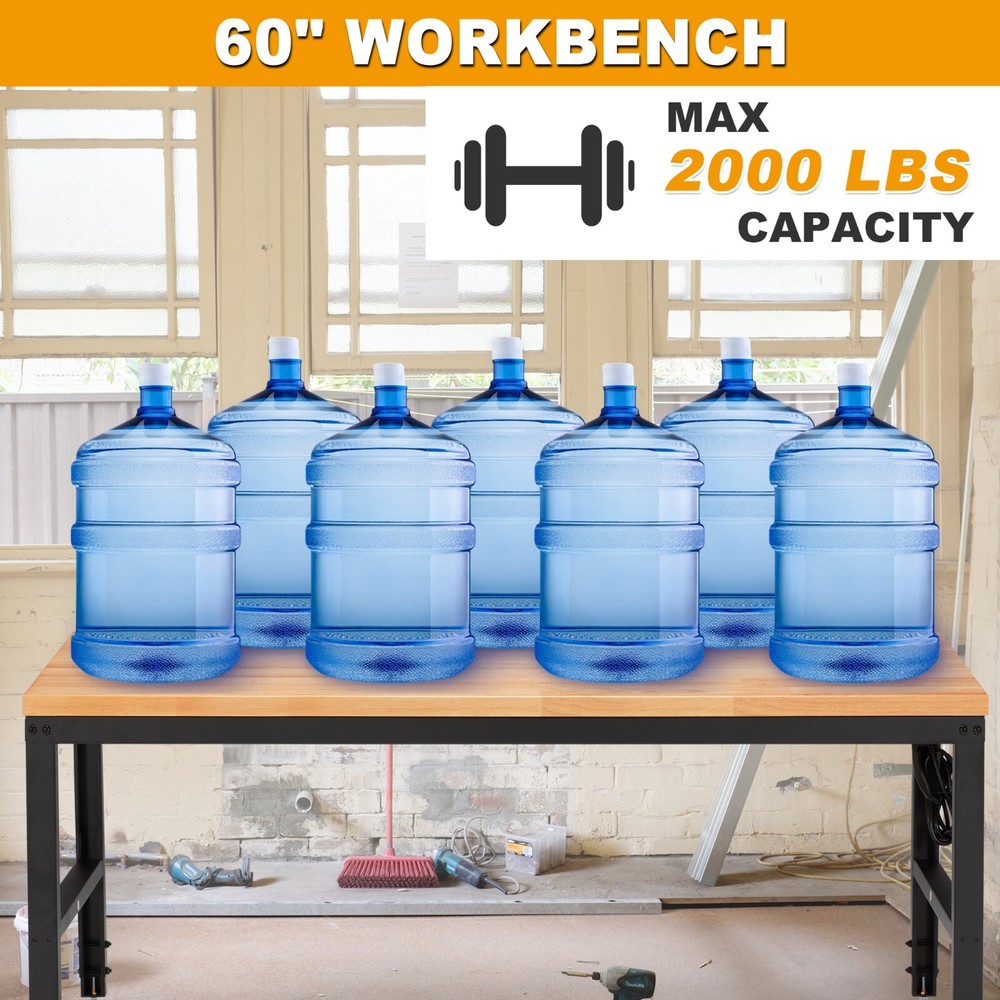 Height Adjustable Workbench 60"x 22" 2000 Lbs Capacity Heavy-Duty Power Outlets