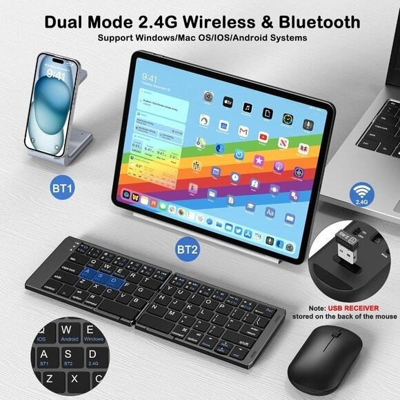 Foldable Wireless Keyboard & Mouse Combo – USB-C Rechargeable – New in Box