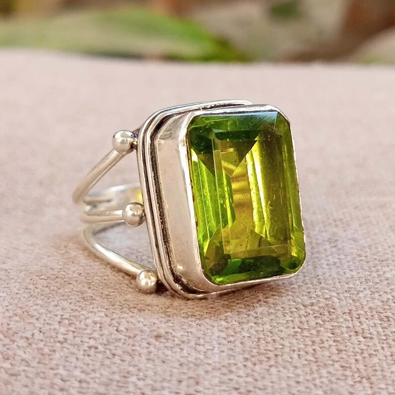 AAA+Green Peridot Gemstone Ring Statement Ring Handmade Ring Thanksgiving Gift