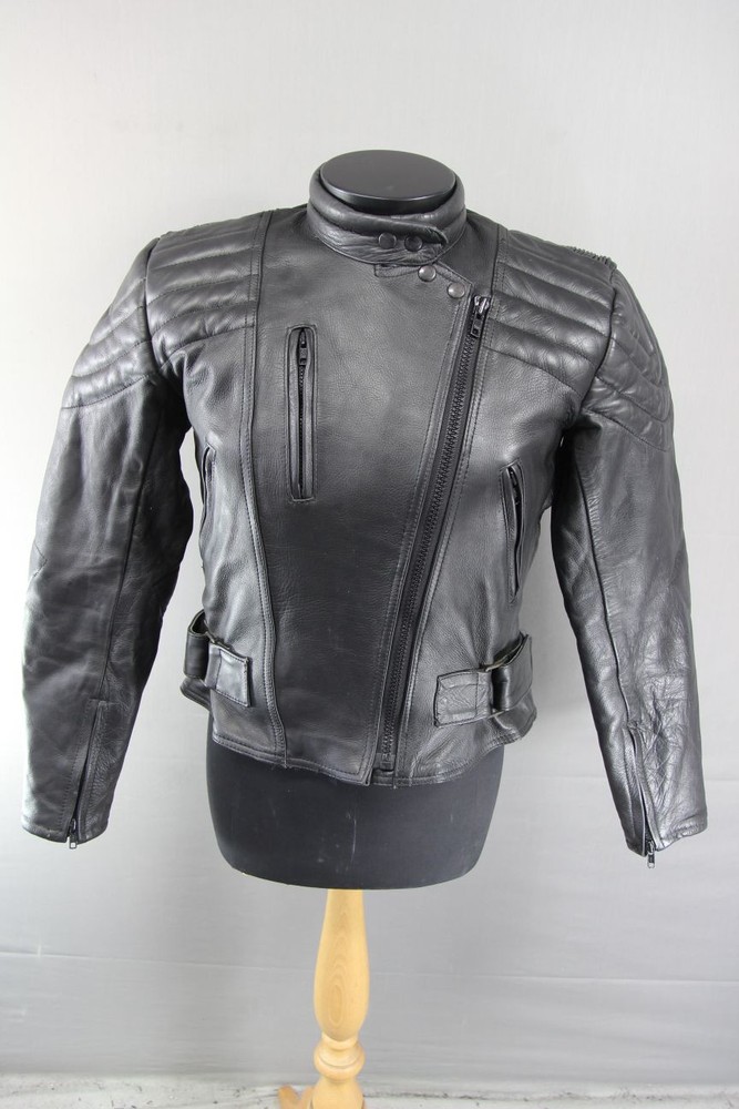 CLASSIC BLACK DYNAMIC LEATHERS COWHIDE BIKER JACKET SIZE 12