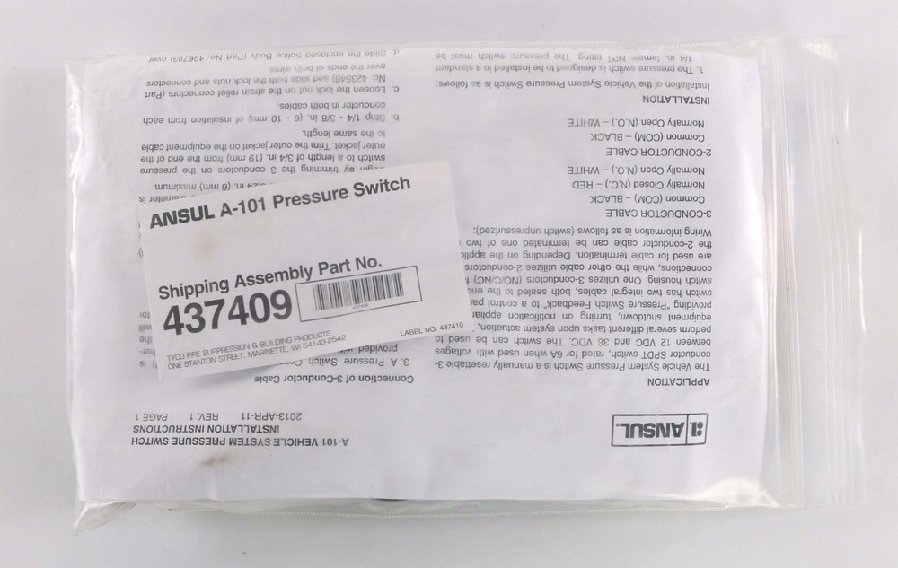 New 437409 Ansul A 101-30 Pressure Switch