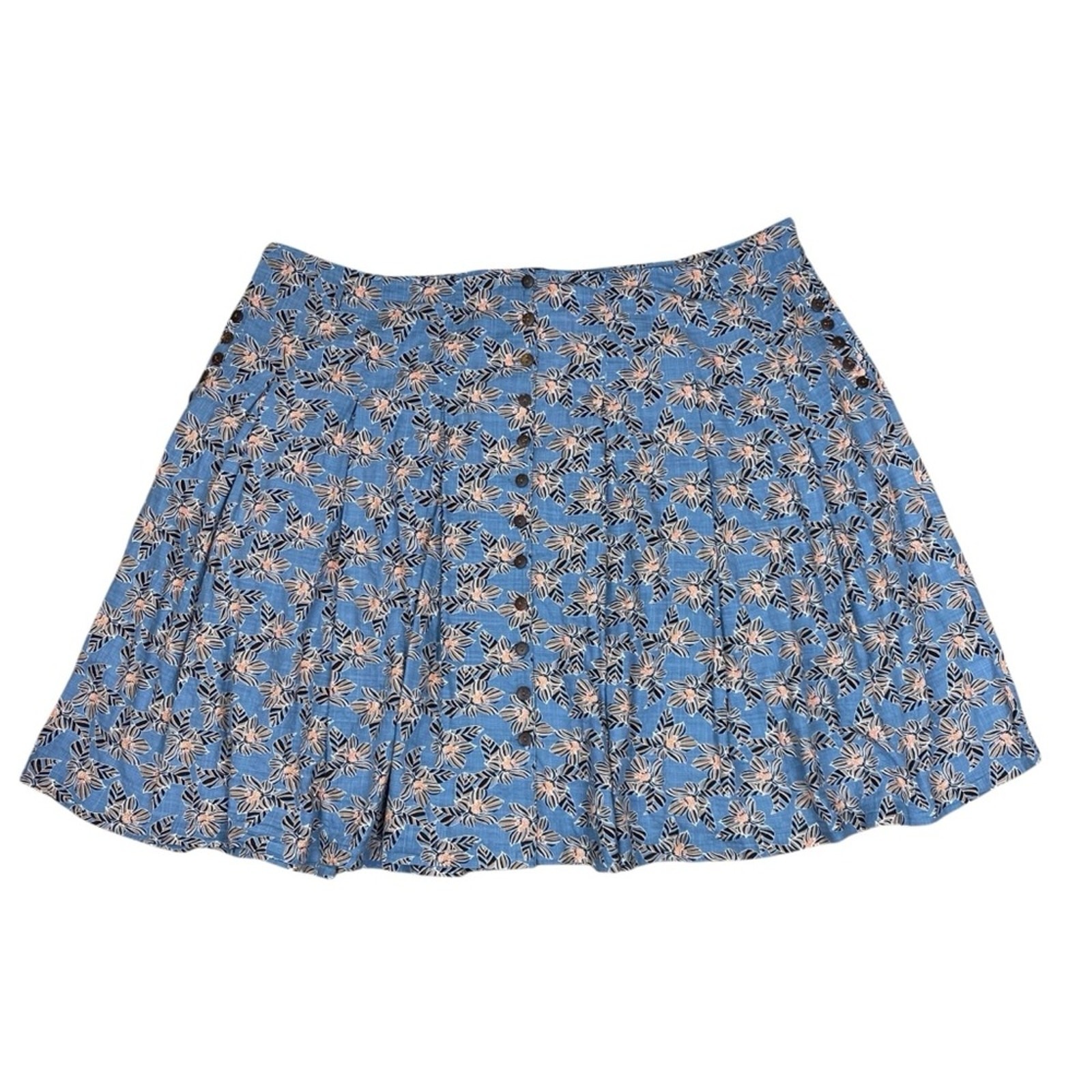 ModCloth Floral Button Front Skirt Size 28 Blue Lined