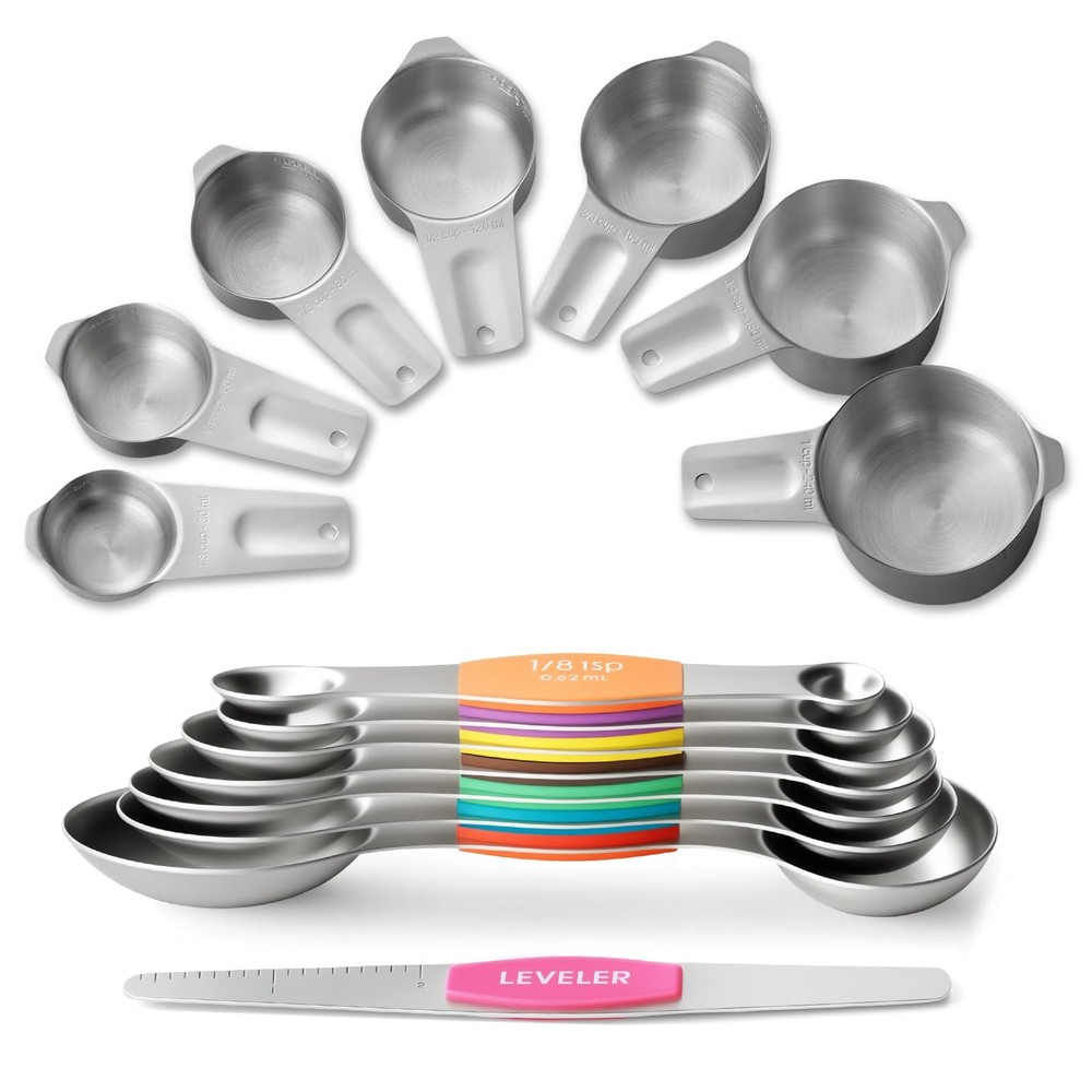 Stainless Steel Measuring Cups & Spoons Set, Kitchen Tools Nesting Measuring ...