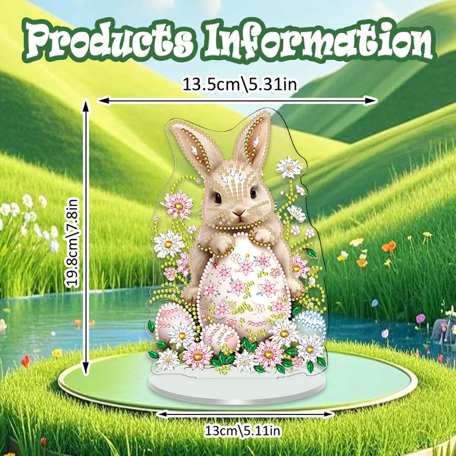 1 Pcs Easter Tabletop Diamond Painting Ornament Cute Bunny Eggs Flower Designs..