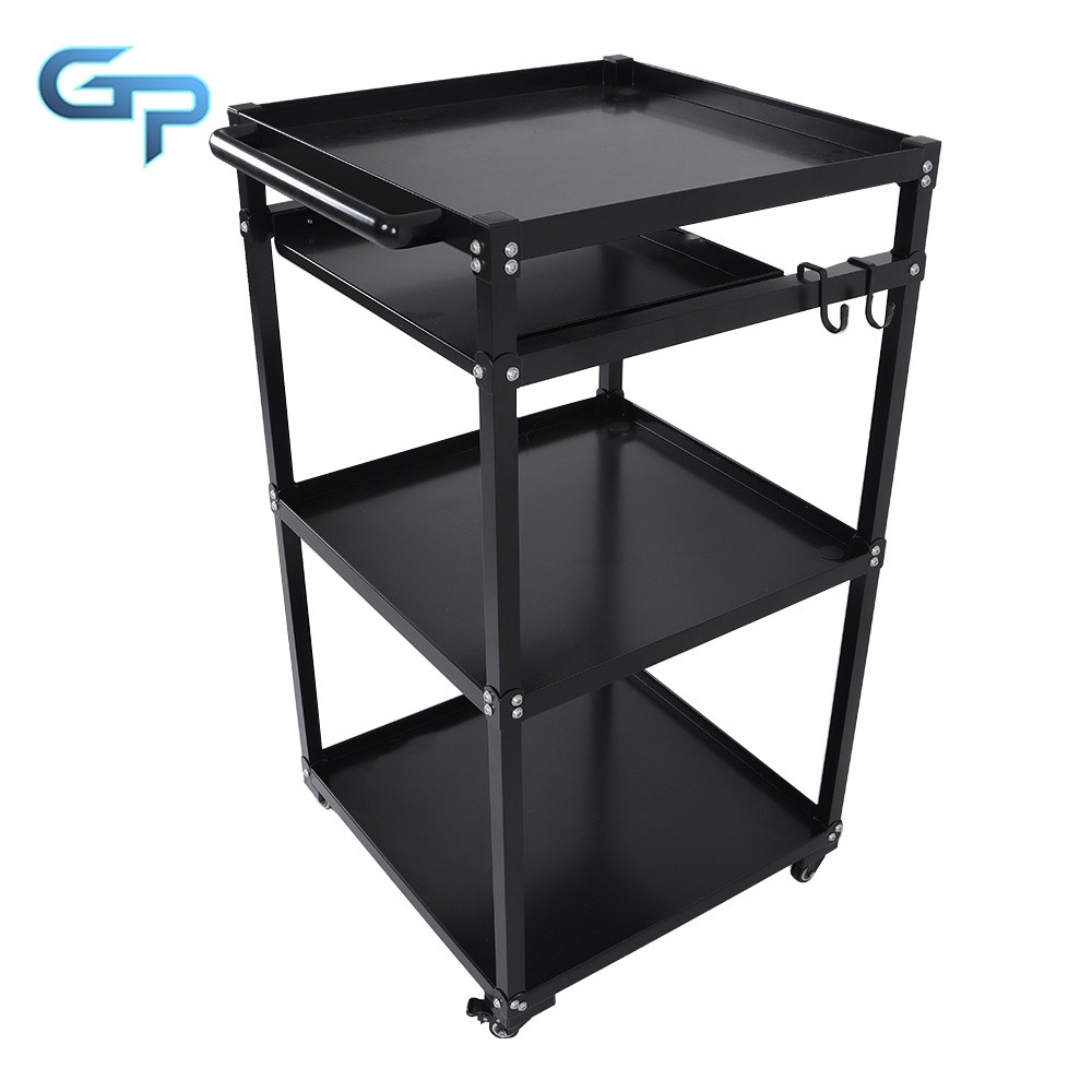 3 Shelves Aluminum AV Utility Cart With Keyboard Tray Height Adjustable Height