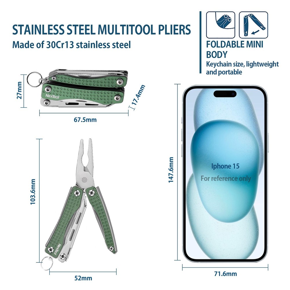 EDC Keychain Multitool, 10 in 1 Mini Pocket Knife Multi Tool with Needlenose ...