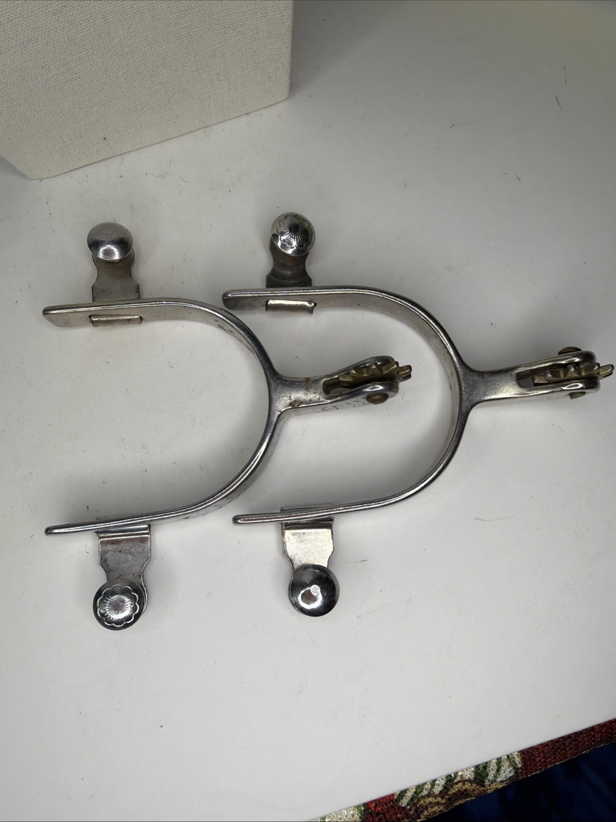 Vtg Western Equestrian Riding Spurs Button Rowels