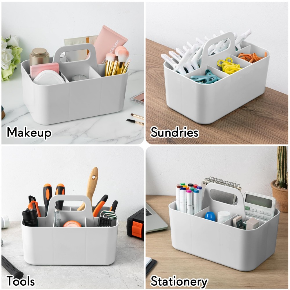 Multipurpose Caddy Organizer, Plastic Caddy with Handle, Stackable Desk Organ...