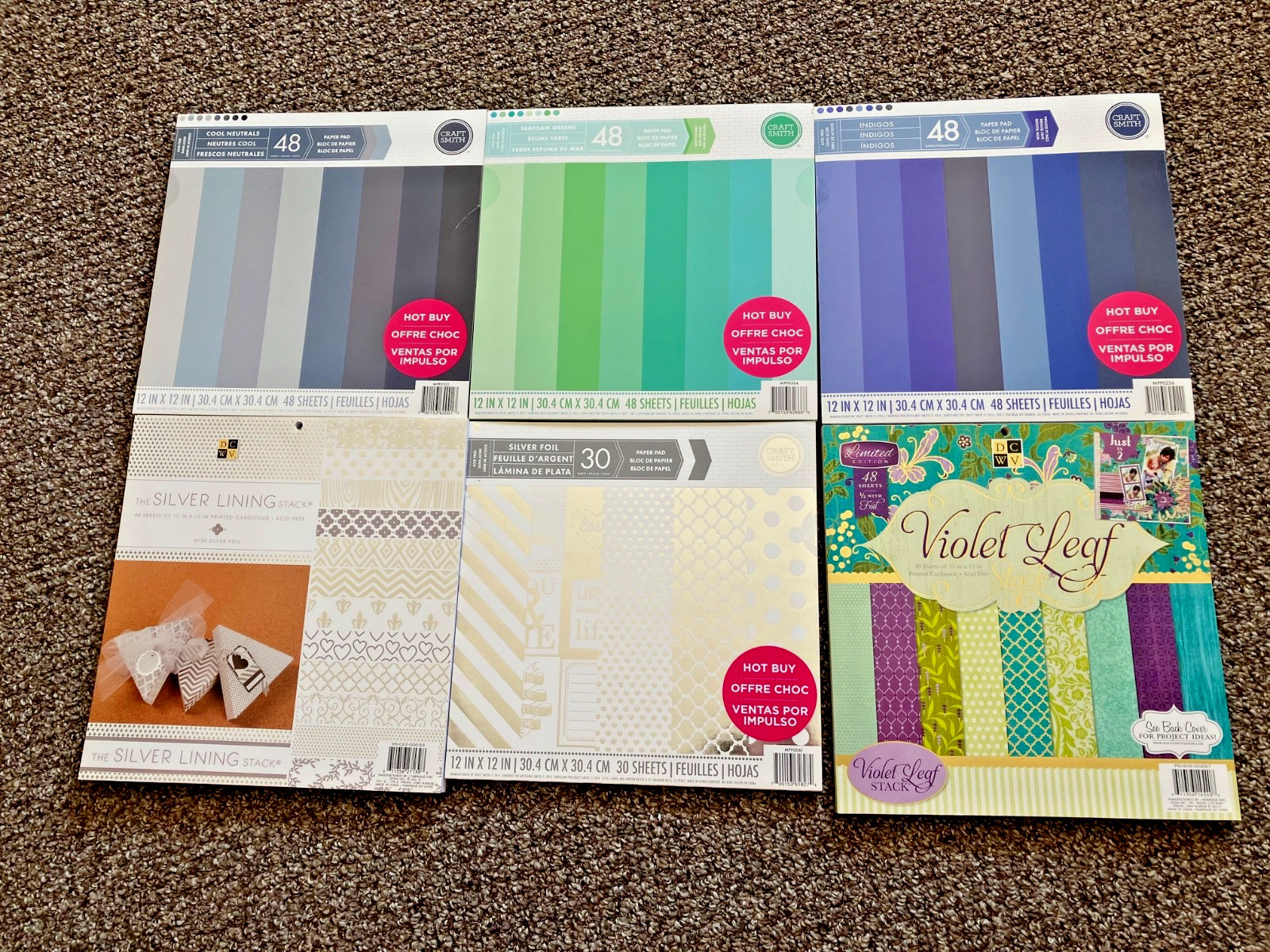 Huge Lot 6 Scrapbook Paper Book Pads 12x12 Wt 11 Pounds Crafts Cards Solid Foil