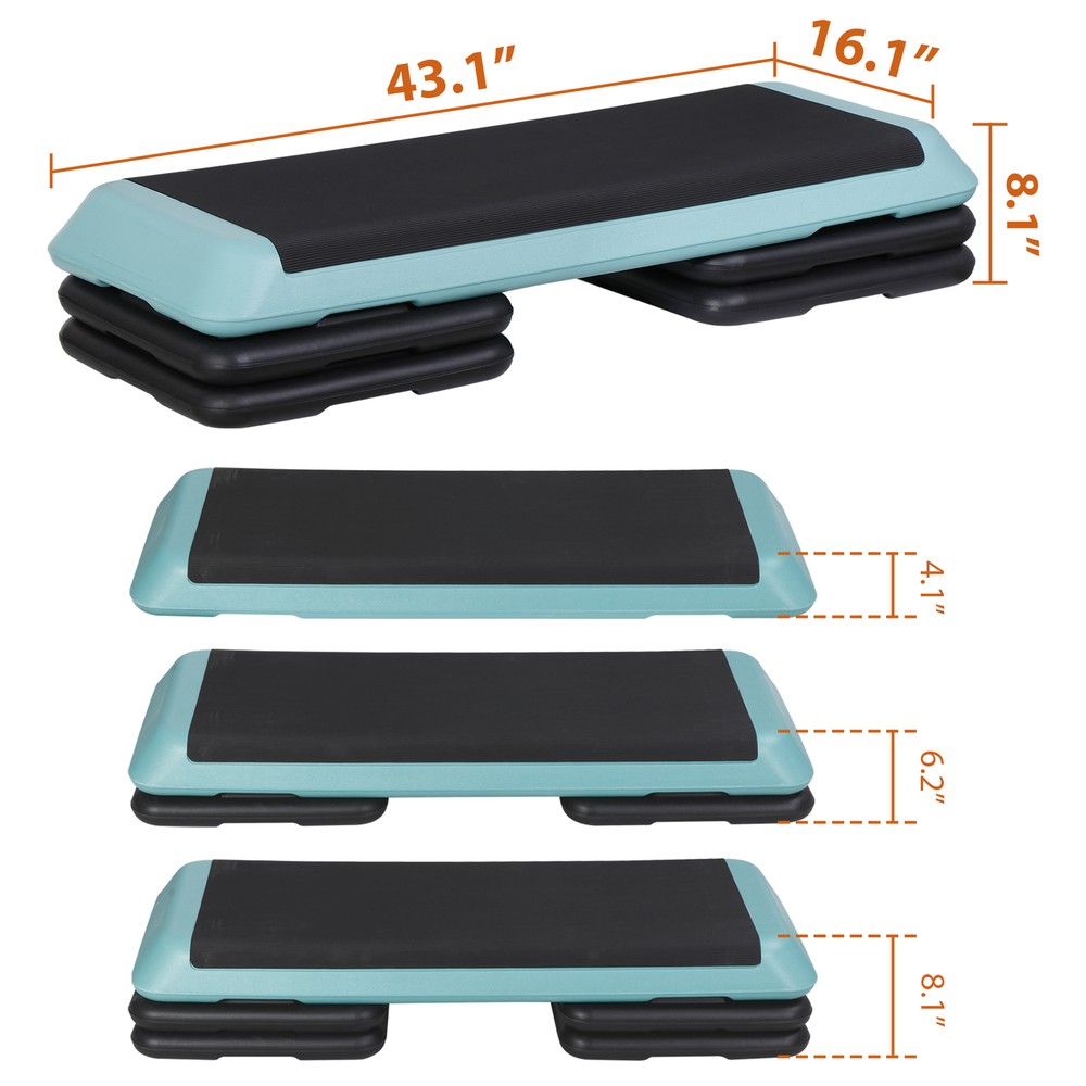 43" Training 4"- 6"- 8" Exercise Aerobic Stepper Workout Step Storage Green