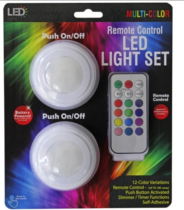Push-Button LED light circles with remote control, RGB, Battery, Two Pack, NEW