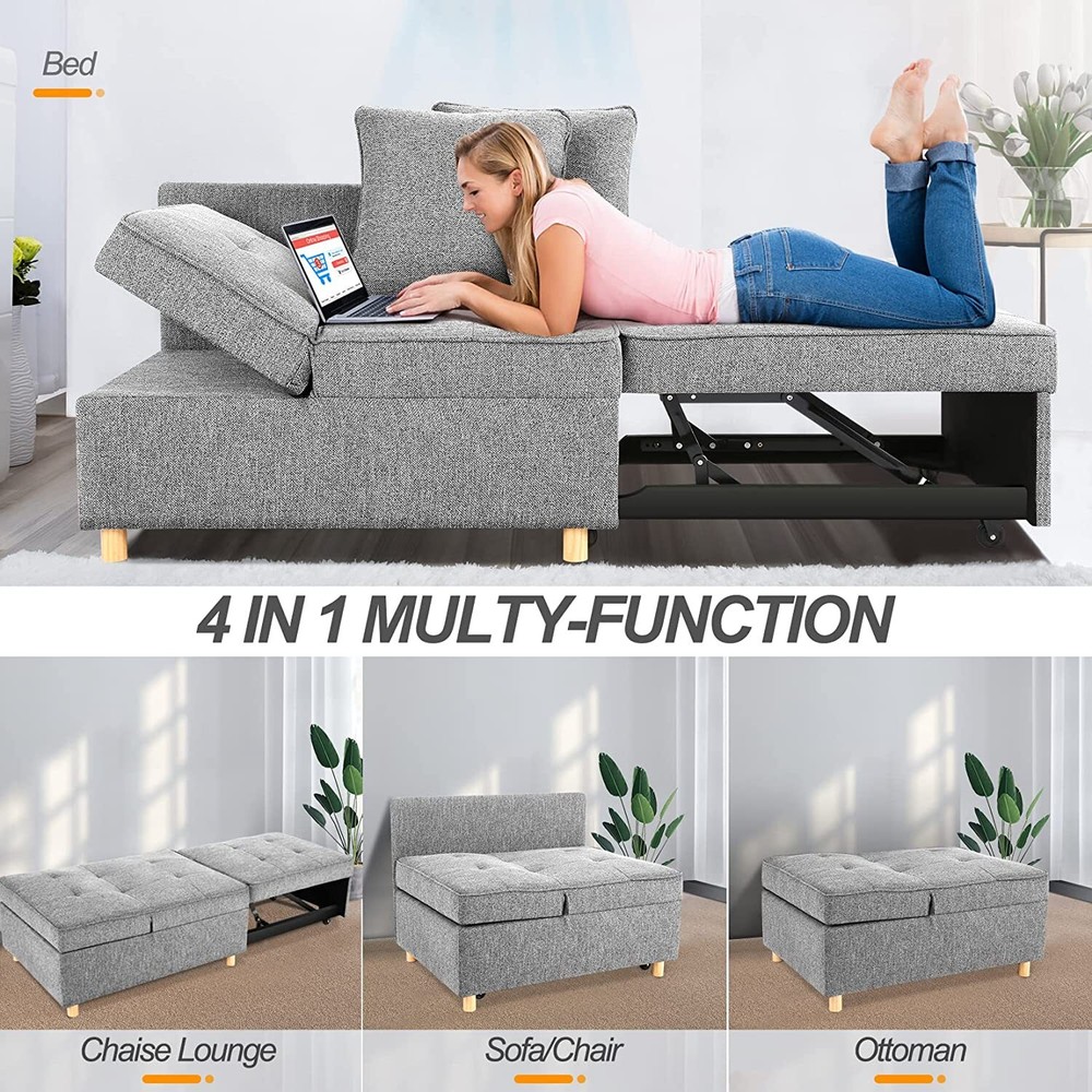 4-in-1 Folding Ottoman Sofa Bed, Convertible Chair Multi-Function Sleeper Sofa*)