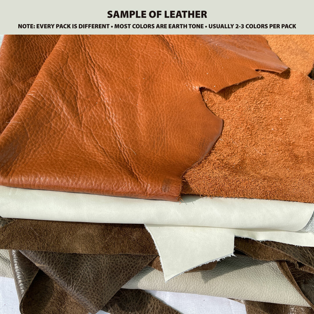Premium Cowhide Leather Scraps 2 lb. Bag - 3 to 5 Leather Pieces Per Bag