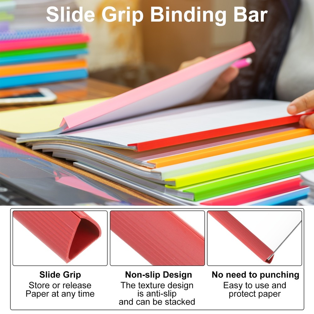 10Pcs Binding Bars, 15mm Binding Bars 120 Sheets Capacity, Red