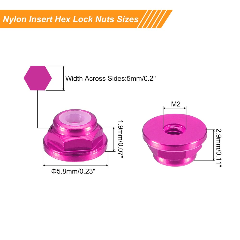 Nylon Insert Hex Lock Nuts, 8pcs - M2x0.4mm Self-Locking Nut(Pink)