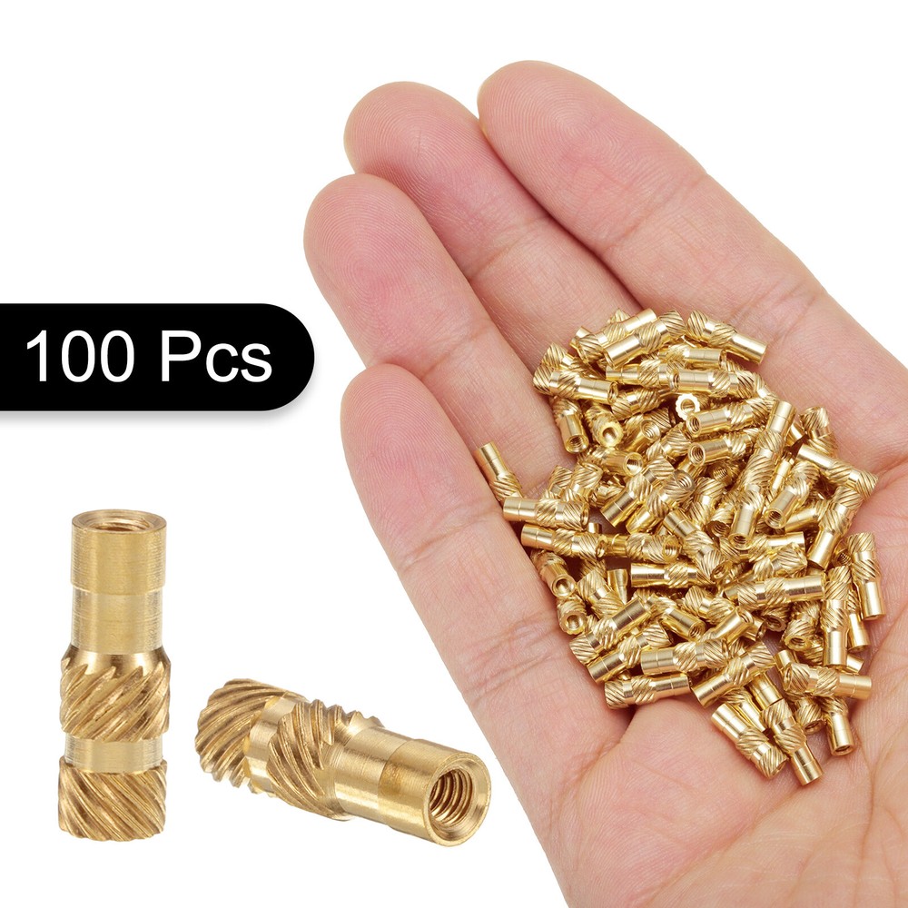 100pcs M2 Threaded Inserts Brass Heat Set Insert M2x10mm, OD 3.5mm Knurled Nuts