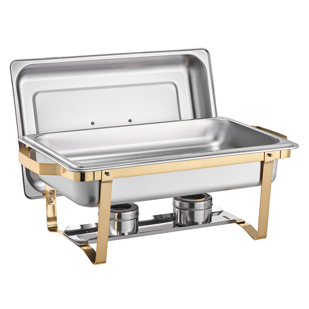 VEVOR 8 Qt 4 Pack Rectangle Chafing Dish Buffet Set Full-Size & Half-Size Gold
