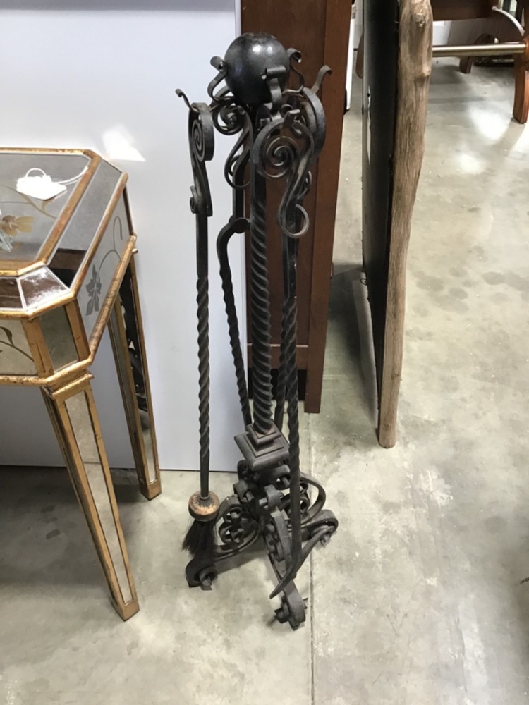 Stunning 1920's Wrought Iron Gothic fireplace tool set