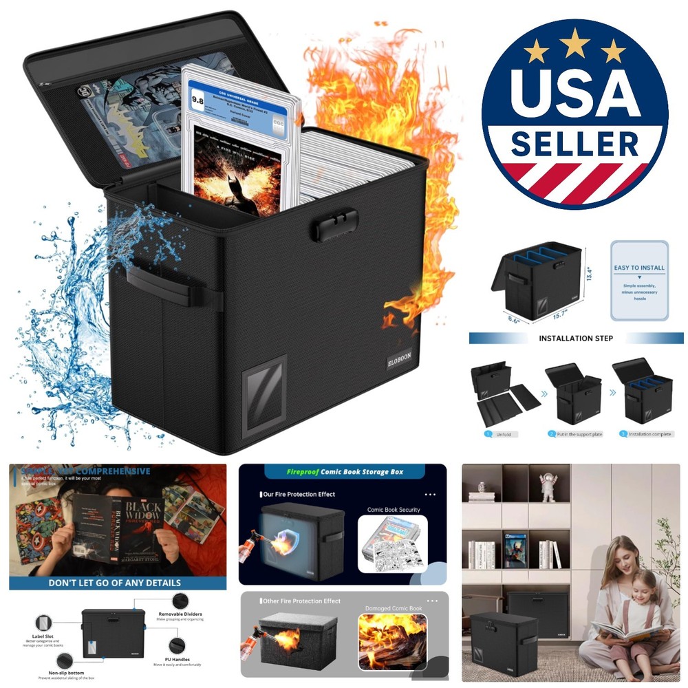 Elegant Fireproof Comic Book Storage for 30 Comics - Water Resistant & Stackable