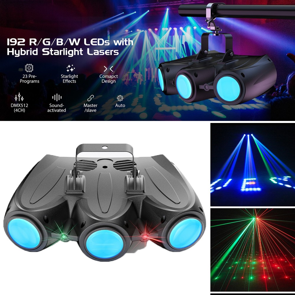 4x Multi-Pattern Disco Laser Light 192 LED RGBW Lighting DMX Party Stage Effect