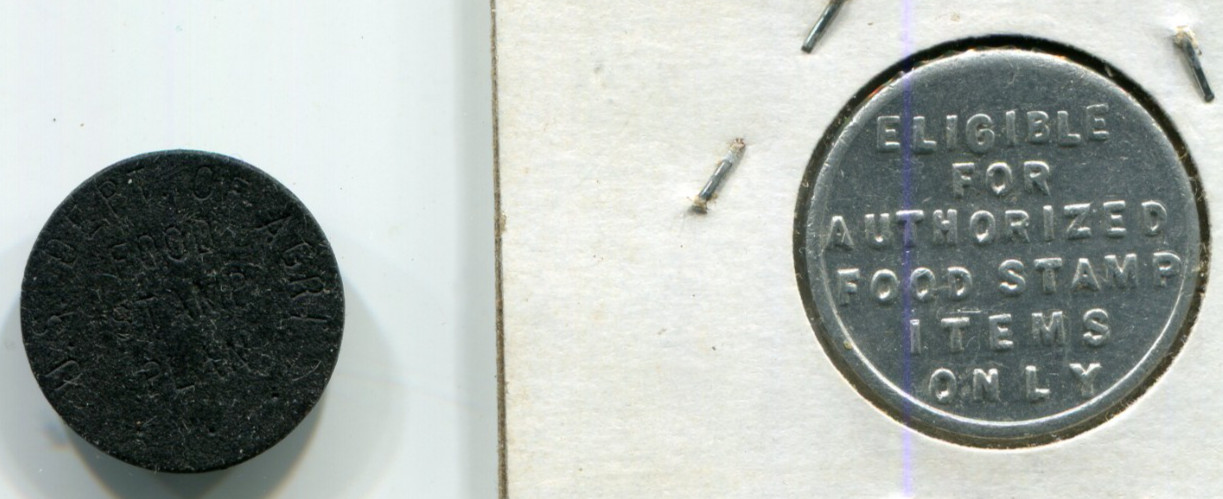 Vintage Depression USDA Food Stamps Lot 1 & 5 Cent 2 Tokens Lot A&P Royal Farms