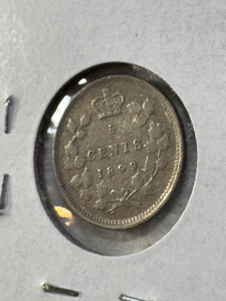 1899 Canada 5 Cents Small Silver Coin Cleaned