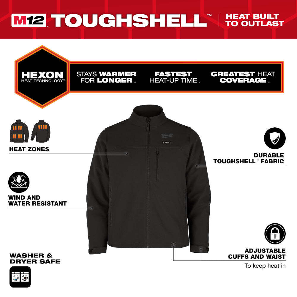 Milwaukee M100B-20L M12 12V Durable Li-Ion Heated TOUGHSHELL Jacket - Bare Tool