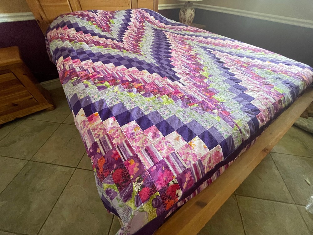 Queen Size Machine pieced Bargello patchwork quilt top #8-21 Made in USA