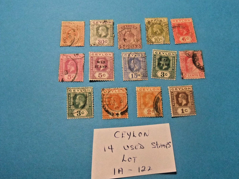 14 Vintage Ceylon Used Stamps