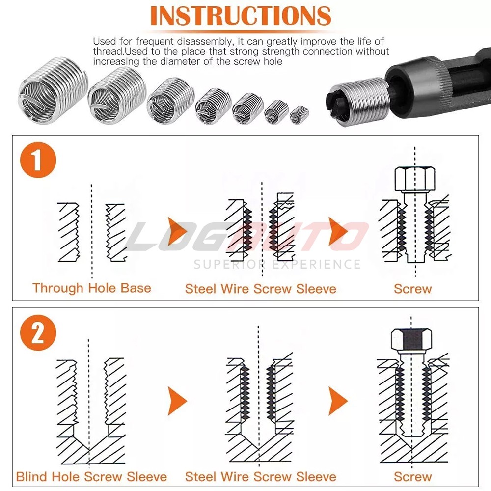 116pcs Self Tapping Thread Insert Helicoil Threaded Inserts Set Stainless Steel