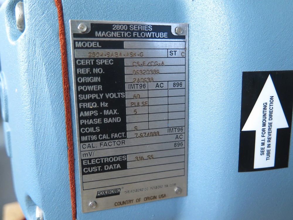 Foxboro 2804-SABA-ASK-G Magnetic Flowmeter 4" Polyurethane Lined