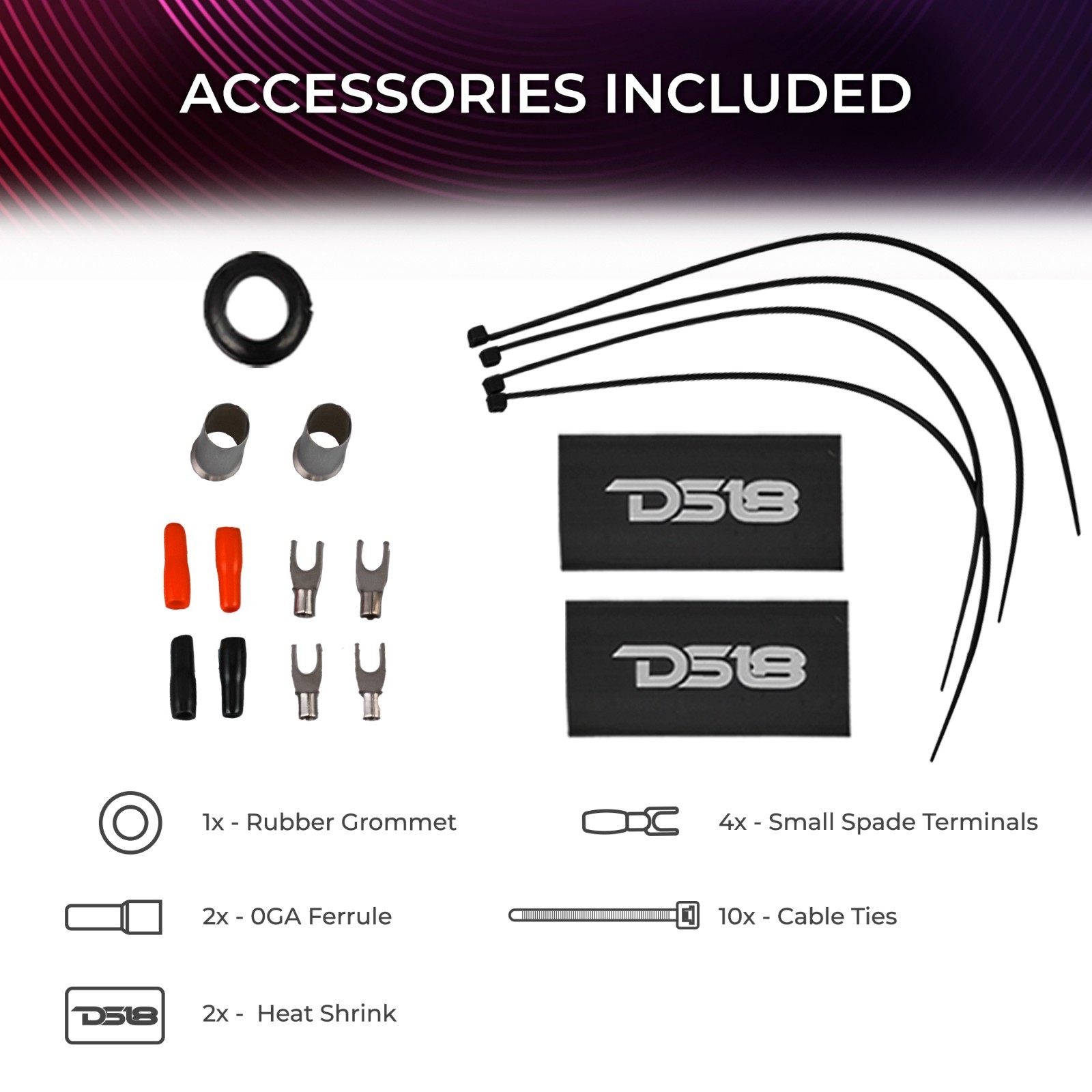 DS18 AKIT0.PU 0-GA Amplifier Installation Wiring Kit - Purple