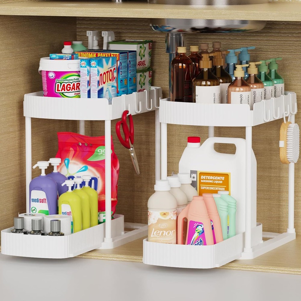 2 Pack Multi-Purpose Pull-Out Storage Organizers, Under Sink Organizers Storage