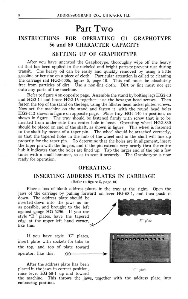 Instructions For Operating Class G1 Graphotype Owners MANUAL