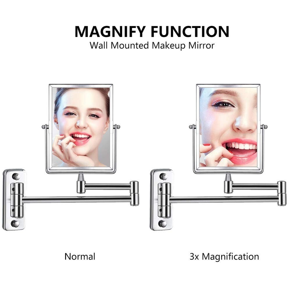 3X Magnifying Wall Mounted Vanity Makeup Mirror | Rectangular 8x6 Inch