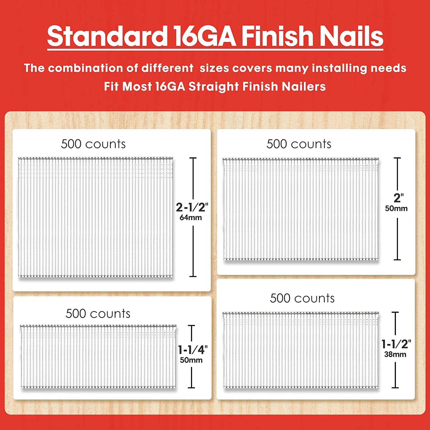 SHALL 16 Gauge Finish Nails, 2000-Count (1-1/4, 1-1/2, 2, 2-1/2 Inch),T-series