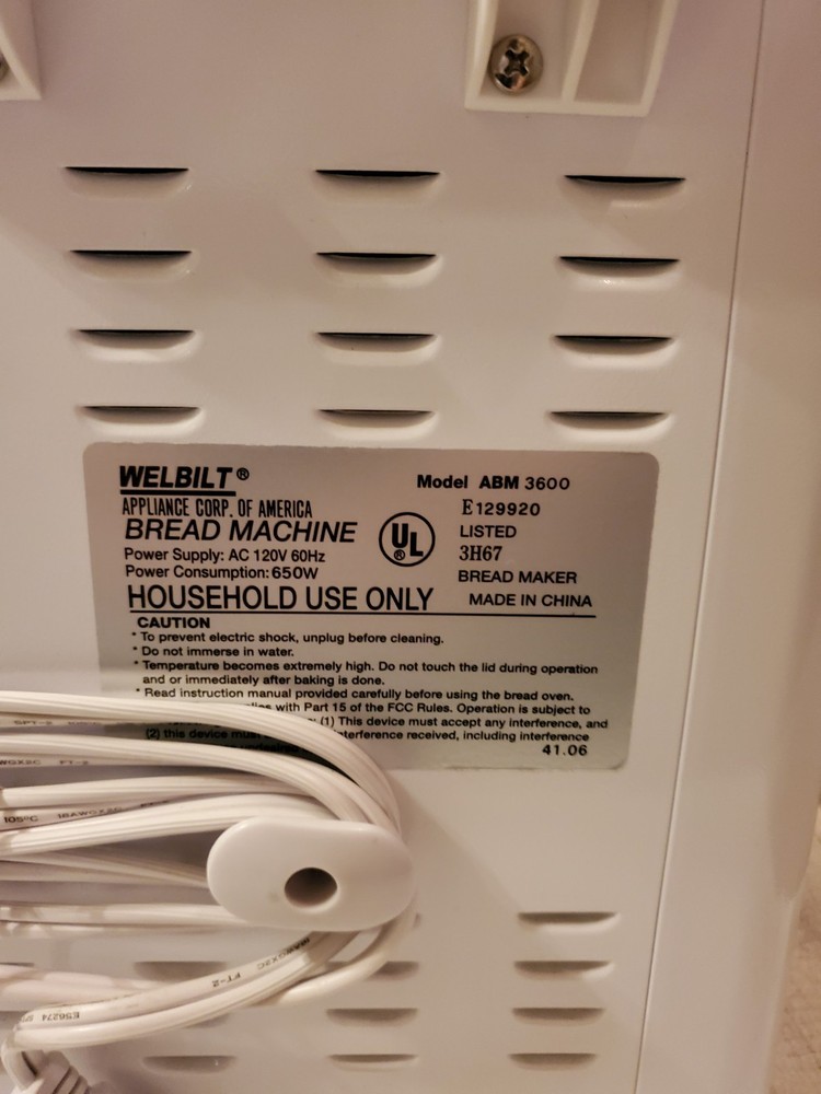 WELBILT The Bread Machine & Dough Maker ABM 3600 Bread Maker TESTED WORKS